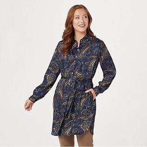 Susan Graver Regular Printed Woven Button-Front Duster w/ Belt